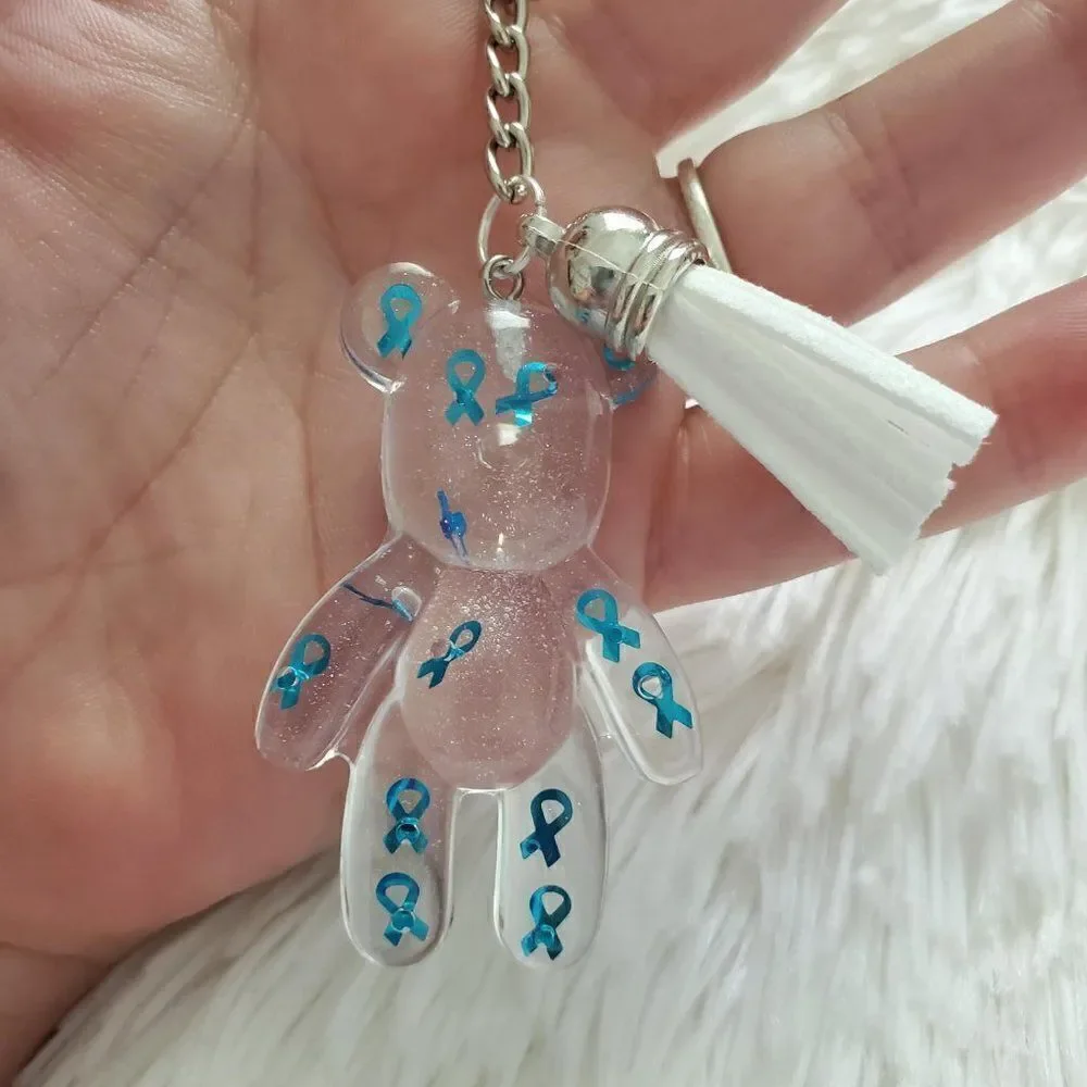 Blue Awareness Ribbon Bear Keychain
